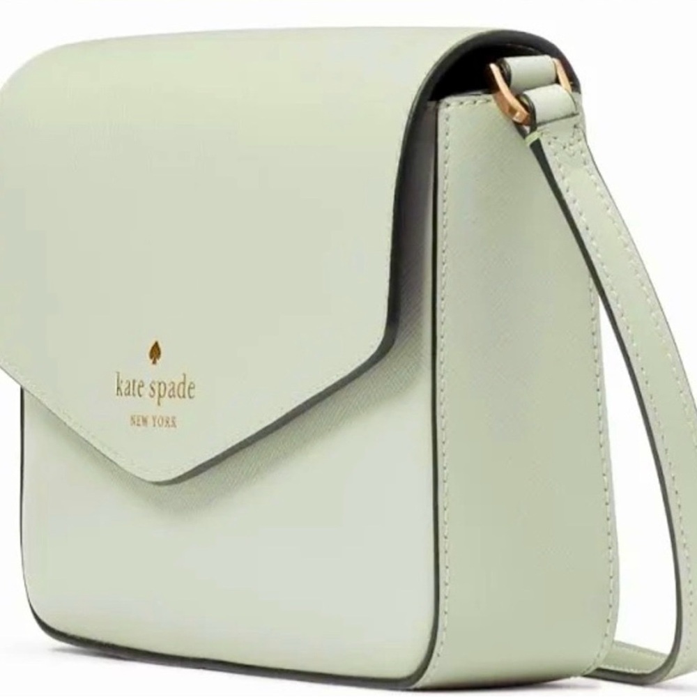 Kate Spade Sadie Envelope Saffiano Leather Light Olive Crossbody purse NWT - Picture 16 of 16